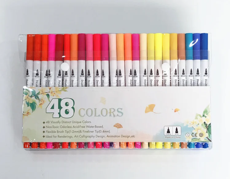 24/36/48/60/80/100 Цвета акварель кисти набор ручек двойной наконечник fineliners маркер для белой доски fabricolor емкостью для Stylo Feutre brushmarker