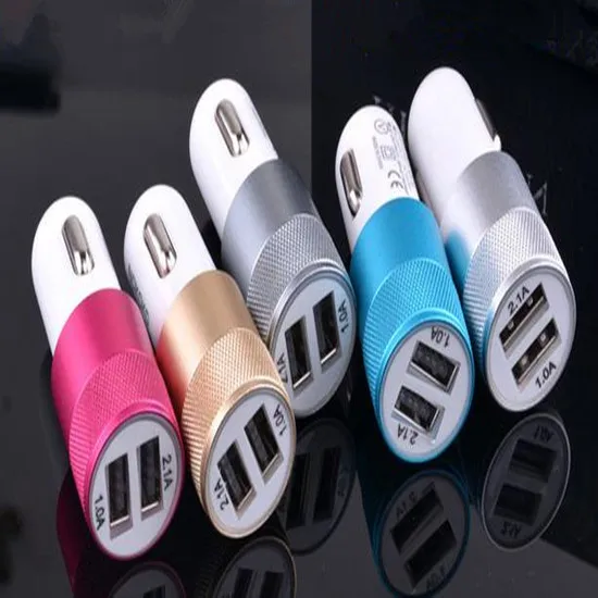100 шт. алюминия Dual USB Порты и разъёмы автомобильный адаптер Зарядное устройство 2.1a+ 1A автомобиля Зарядное устройство для iPhone X 8 Plus для samsung S6