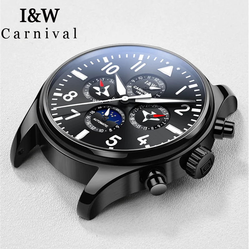 I& W Pilot часы для мужчин карнавальные мужские s автоматические механические часы из нержавеющей стали водонепроницаемые наручные часы с фазой Луны erkek kol saati