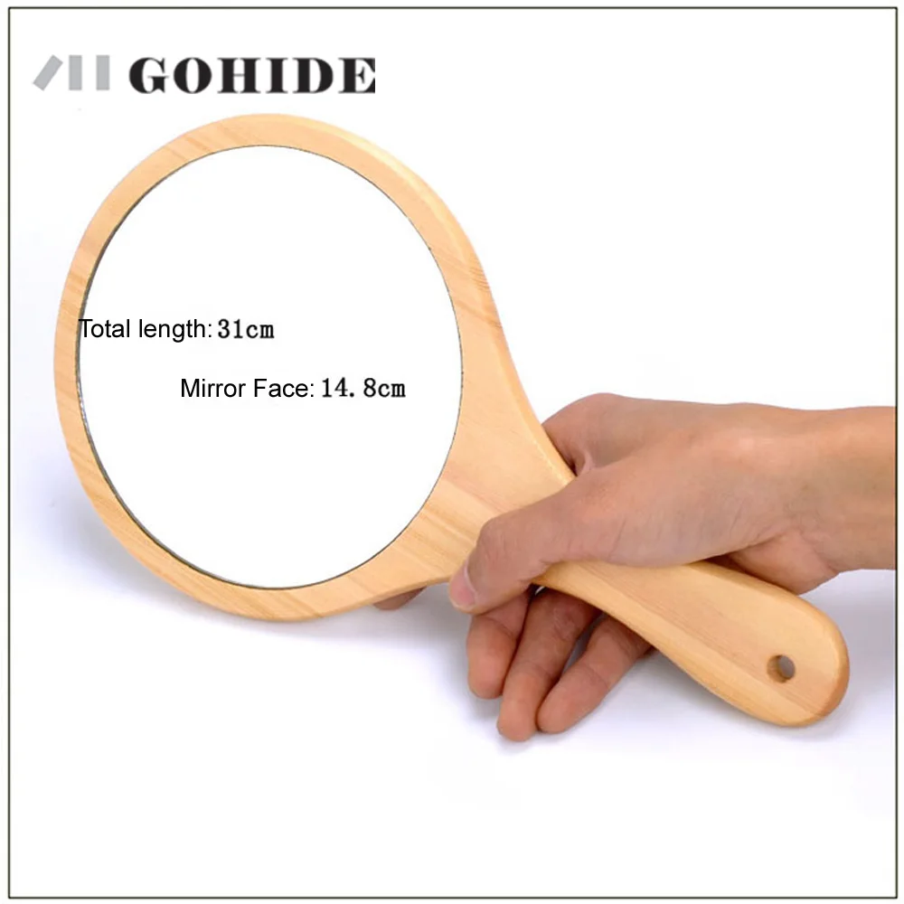 JUH Gohide Fashion Handmade Wood Handle Pocket Mirror Vintage Small Detachable Desktop Single Face Press | Дом и сад