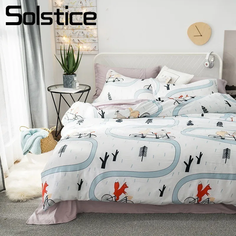 

Solstice Home Textile Bedding Sets White Animal Biker Duvet Cover Pillowcase Flat Sheet King Queen Teen Adult Girl Bed Linen Kit