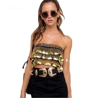 women velvet crop top tee tassel beading summer 2018 lace up punk top tees 90s sexy gold sequin tank top coin chain tube top