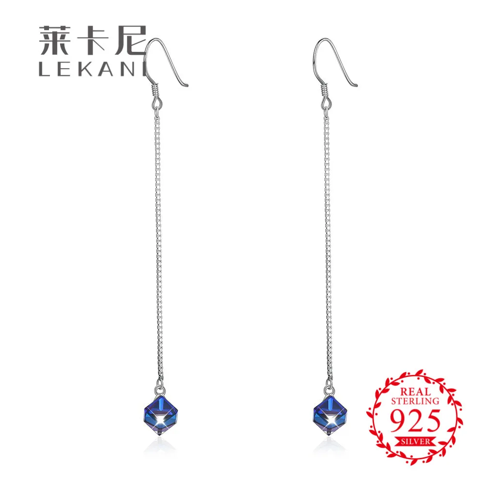 LEKANI Кристалл из элементов Swarovski ромб синий кристалл кулон длинные серьги для