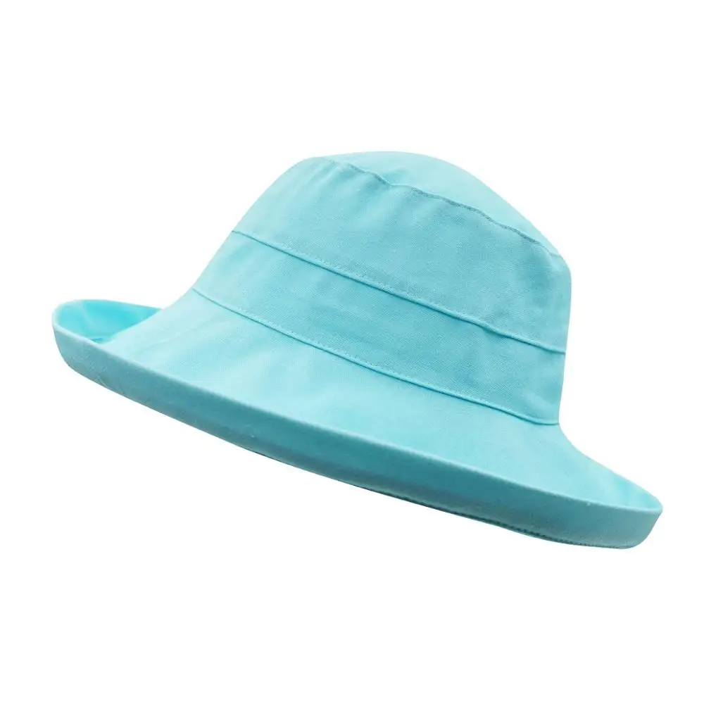 Aqua Blue Женская хлопковая шляпа от солнца с внутренней струной UPF50 с широкими полями, складывающаяся шапка-ведро - Цвет: Aqua Blue
