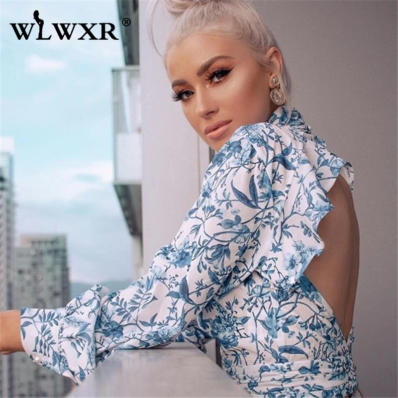 WLWXR Повседневная Блузка с оборками Женская Сексуальная цветочным принтом и
