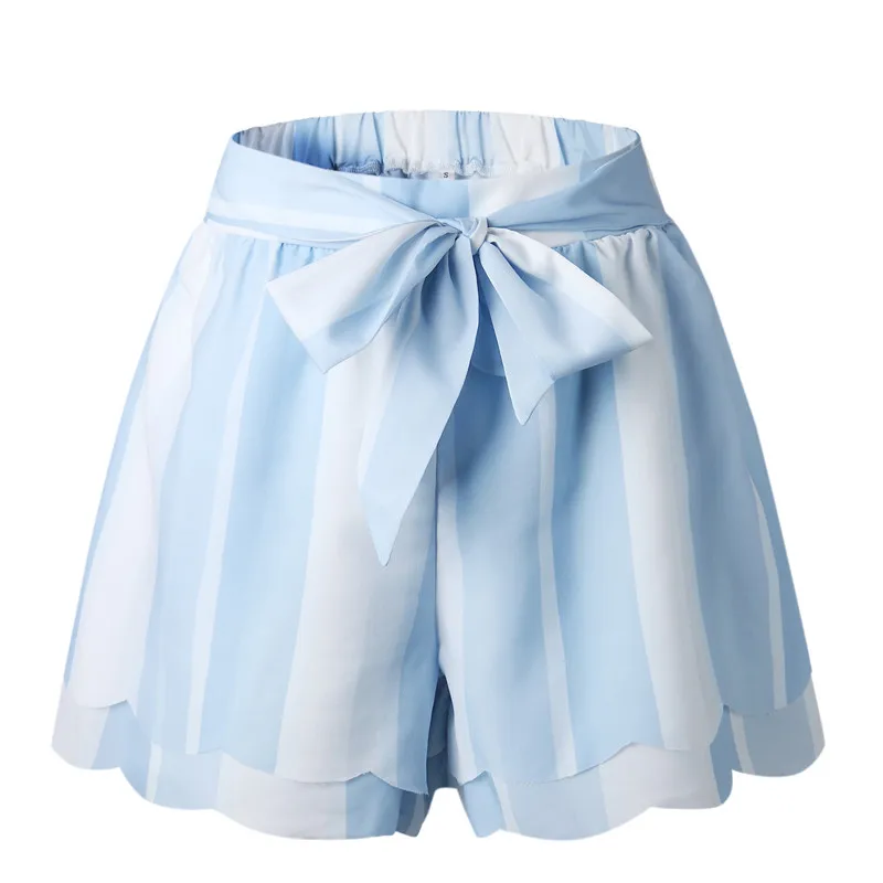 

Drop Shipping Gray/Black Striped Women High Waist Short Pants Drawstring Belted Loose Shorts 2018 Summer Beach Casual Shorts