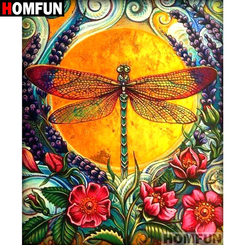 HOMFUN Square/Round Drill 5D DIY Diamond Painting &quotDragonfly flower&quot Embroidery Cross Stitch Full Rhinestone Decor A07033 | Дом и сад