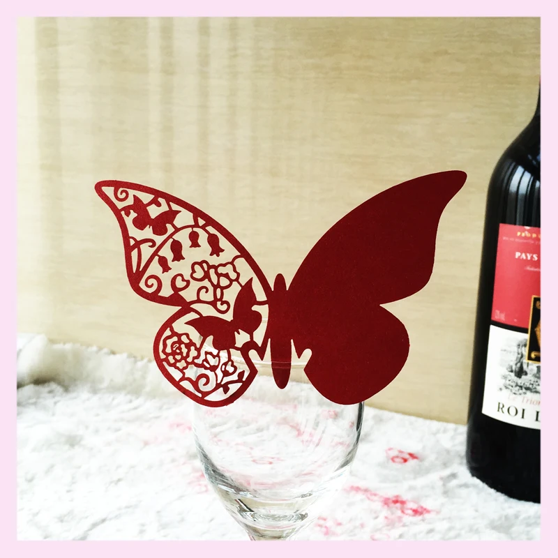 50pcs Paper Laser Cut Butterfly Table Name Place Escort Card Wine Glass Cards Cup Wedding Bridal Shower Party Decorations | Дом и сад