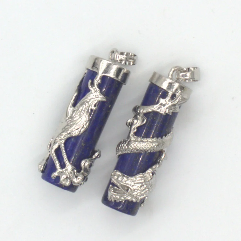 Модные бусины в винтажном стиле с посеребренным лазуритом и цилиндрической