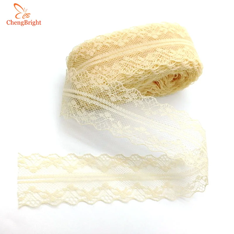 Beige 10 ярдов кружево, лента, тесьма 40 мм широкая отделка ткани DIY ремесла вышитые сетки шнур для шитья украшения африканская кружевная ткань - Цвет: Beige