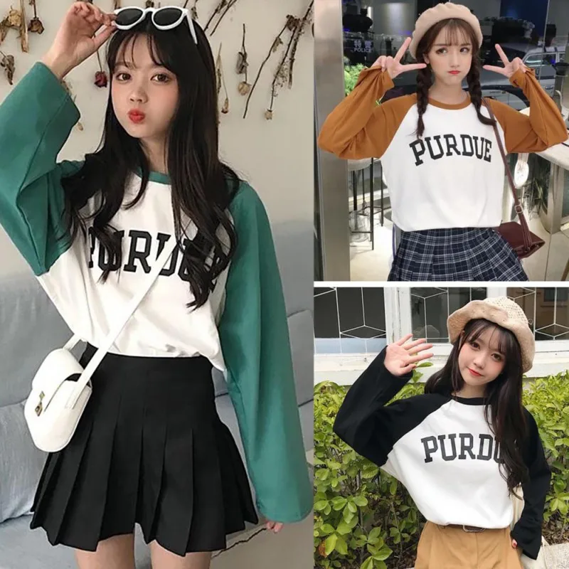

EFINNY Women Long Sleeves T-Shirt Casual Letter Print O-Neck Pullovers Loose female harajuku T-Shirt Ladies t shirt