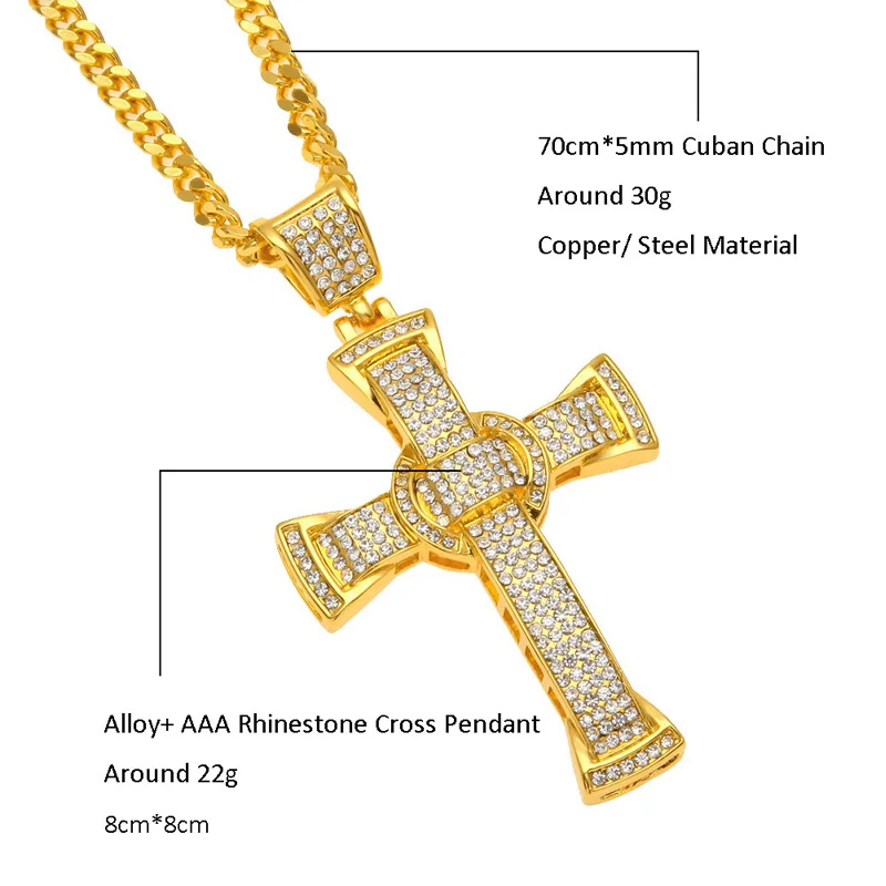 Iced Out кулон крест со стразами ожерелье полная Хрустальная цепочка ожерелья и