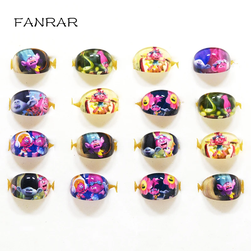 FANRAR 100pcs kids Anneau Cartoon Trolls Ring Accessories Cute Poppy Branch Girl Round Rings 2017 Wholesale Jewelry Party Gift | Украшения