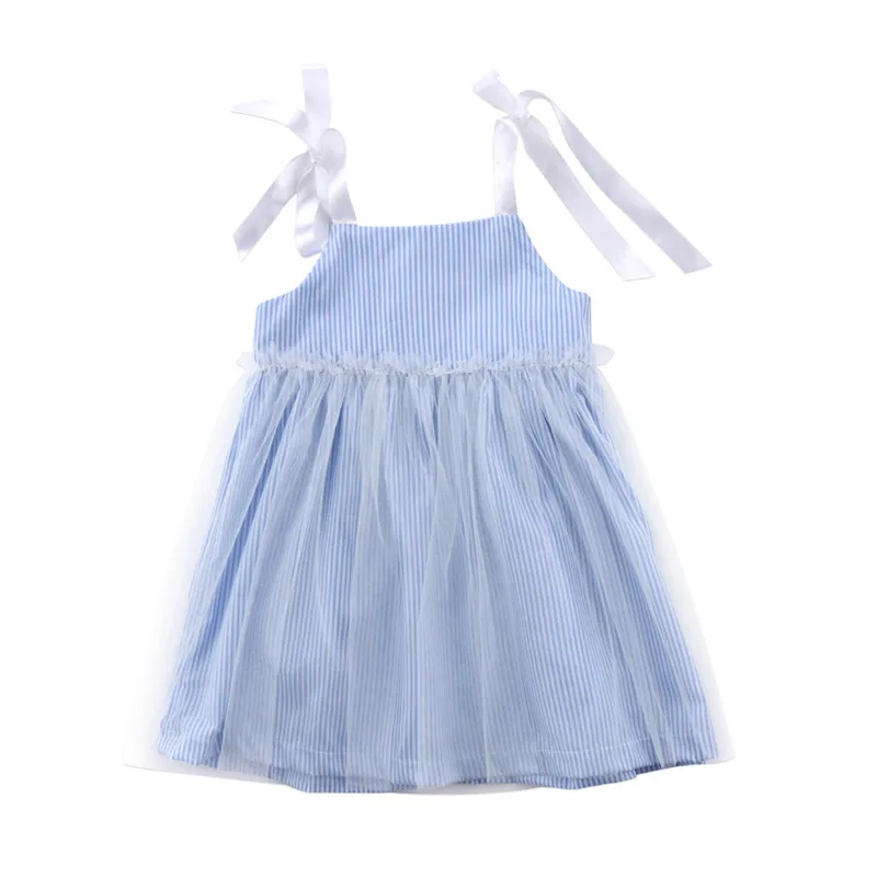 Hot Kids Baby Girls Blue Striped Strap Dress Lace Tulle Princess Summer Mesh Dresses Sundress Outfit Clothes 6M-4Y | Детская одежда и
