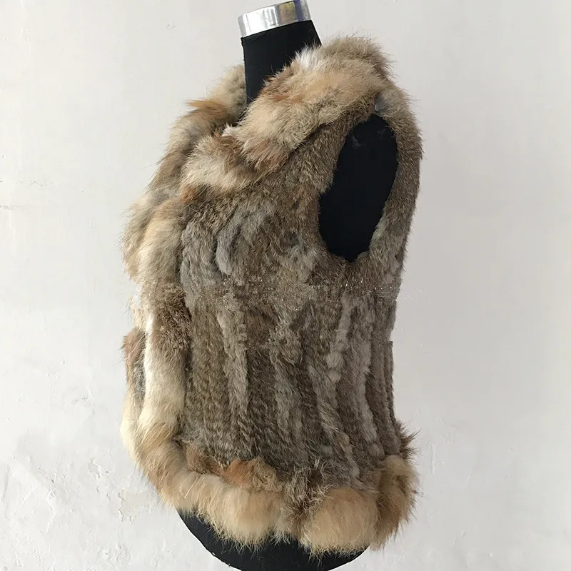 Высококачественный Женский вязаный меховой жилет из натурального кроличьего