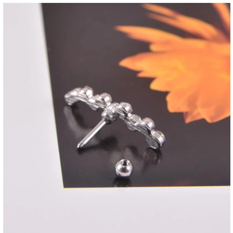 Wholesale20Pcs 316L Хирургическая Сталь 5 CZ Кристаллы Хряща Бар Tragus Helix Пирсинг Серьги