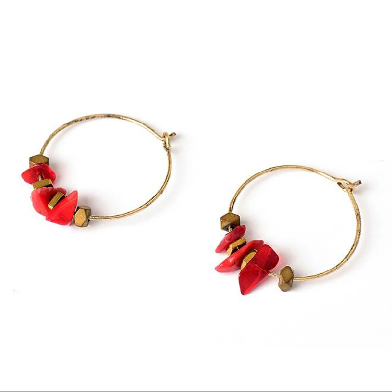 2017 New Style Red Natural Stone Earrings Bohemia Original Handmade Plated Gold Circle For Women Gifts | Украшения и аксессуары