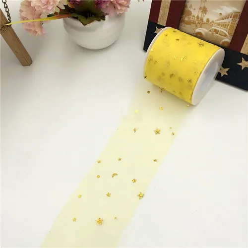 Golden yellow 22 м/лот 6,5 см тюль рулон звезды с блестками сетка подарочная лента из органзы коробка упаковочные принадлежности Свадебная вечеринка настольная дорожка украшение - Цвет: Golden yellow