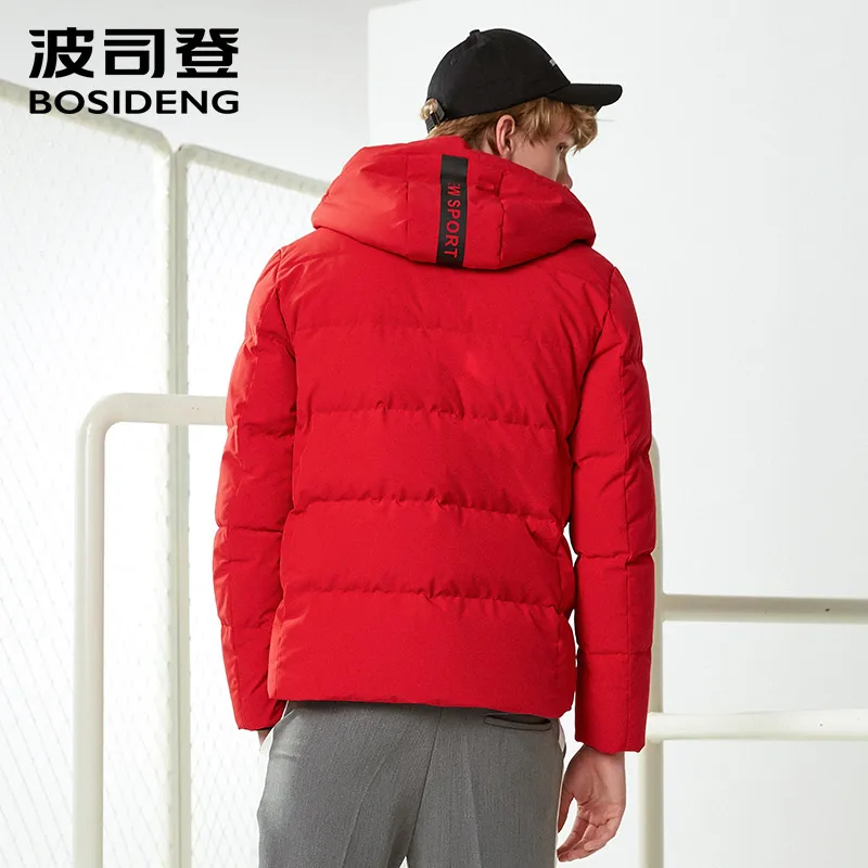 Мужской пуховик BOSIDENG короткий зимний для мужчин толстовка с капюшоном и надписью