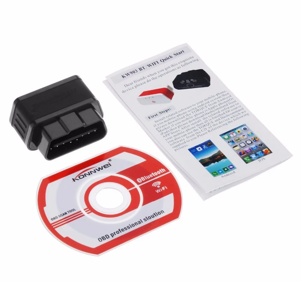 Новое поступление KONNWEI KW903 адаптер BT OBD-II OBD2 Bluetooth сканер авто детектор
