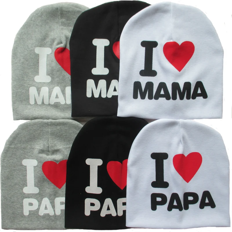 UNIKIDS/новые детские шапки с принтом I Love Papa Mama на весну и осень вязаные теплые
