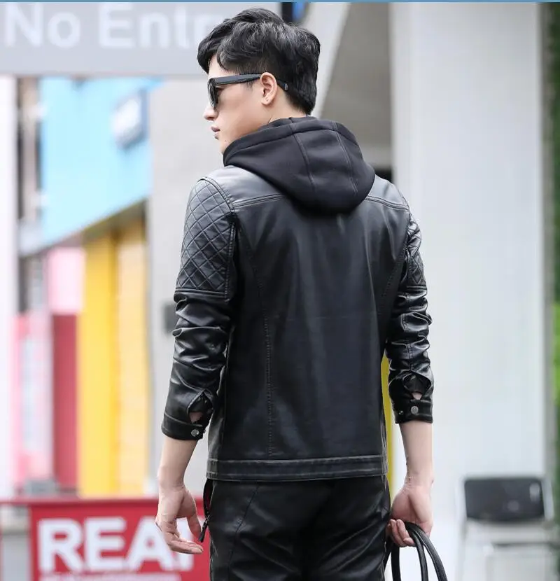 OEAID Новинка Большие размеры M L XL XXL XXXL 4XL кожаная куртка Для мужчин мотоциклетная кожаная Костюмы верхняя одежда с капюшоном мужские куртки и пальто