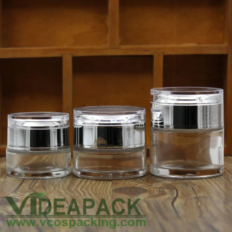 50pcs 20 g 30 g 50g Cosmetics empty jar Transparent glass bottle / glass bottle container creams silver acrylic plastic cover
