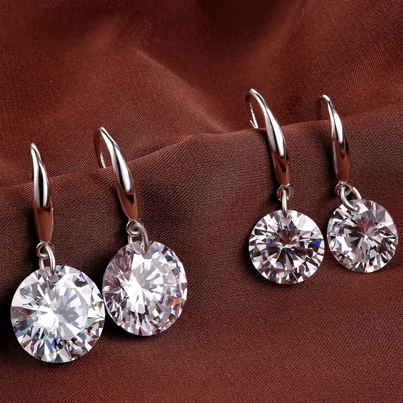 

DOYUBO простой Стиль 8 мм/10 мм большой белый круглый кубического циркония серьги для Для женщин Мода 925 серьги-гвоздики из стерлингового серебр...