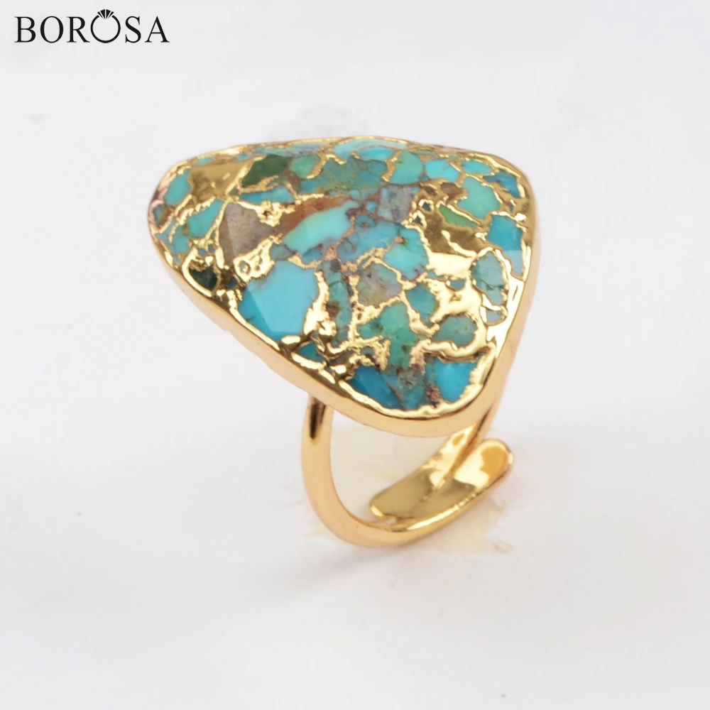 BOROSA 5/10 шт модные позолоченные медные бирюзовые кольца ювелирные изделия из