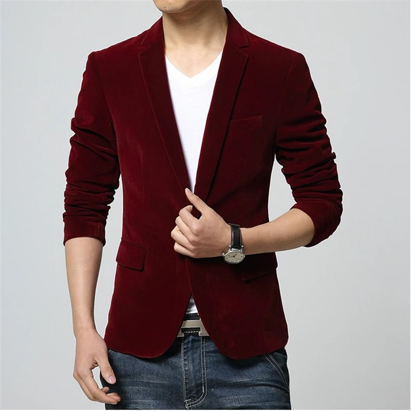teen men suit jacket long-sleeved corduroy fabric mens blazer coat Slim design suits blazers Asia size S M L XL XXL XXXL | Мужская