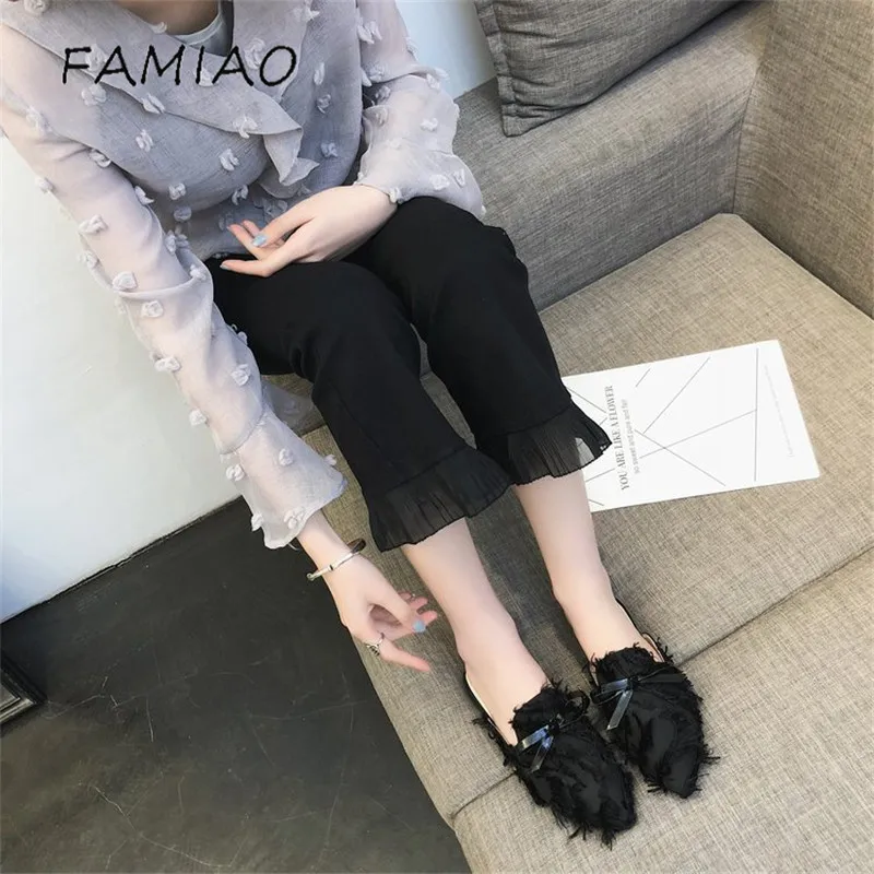 FAMIAO Половина Тапочки женские летние галстук-бабочка 2018 Новый Non-каблуке удобная