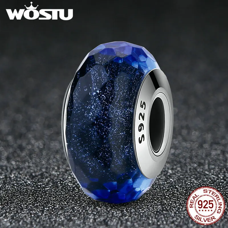 WOSTU новый 925 пробы Серебряный завораживающий черный муранский стеклянный бисер