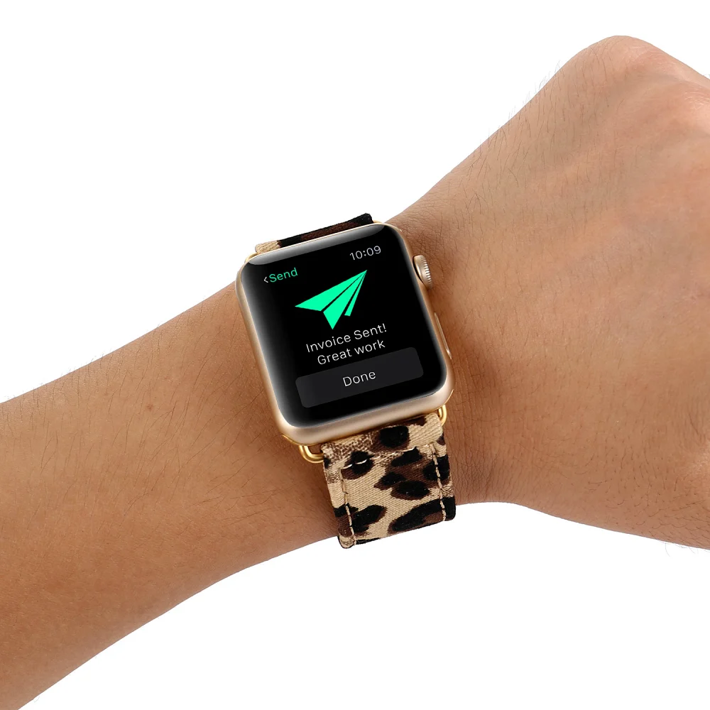 С леопардовым принтом из кожи и ткани ремешок для наручных часов Apple Watch 38 мм 40 42
