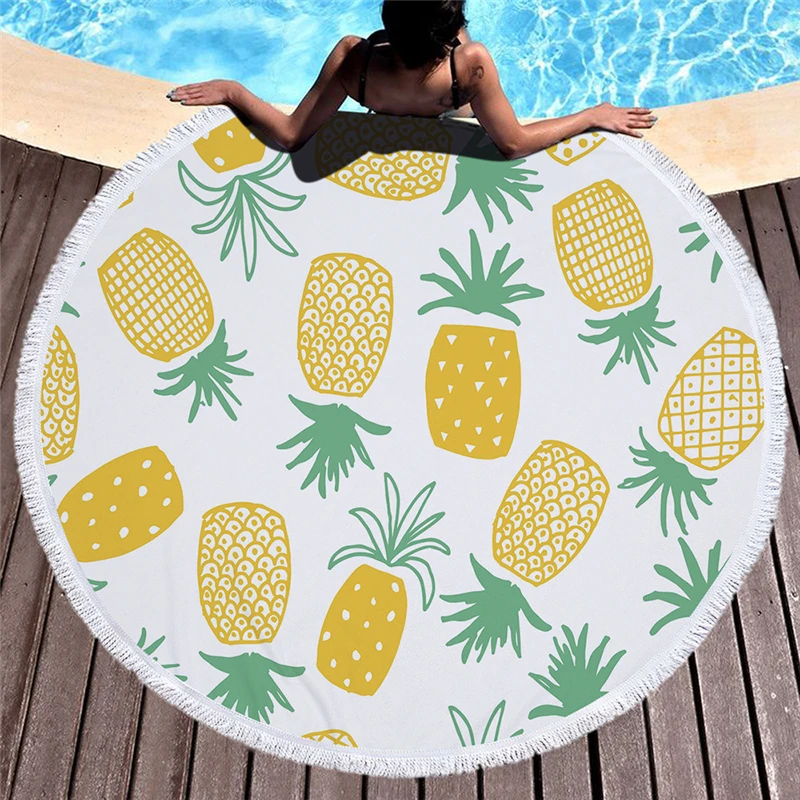 Casegrace Tropical Plant Towel Soft Bath With Tassels Popular Hydrophil Round Beach Also Picnic Mat Yoga Blanket | Дом и сад
