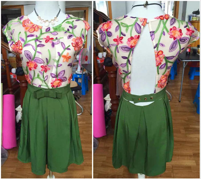 Женское платье из органзы с открытой спиной прозрачное вышивкой без рукавов лето