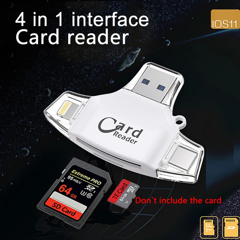 4 в 1 Type C Micro SD кардридер usb type-c OTG USB флэш-память гаджет для iPhone iPad MacBook адаптер ридер