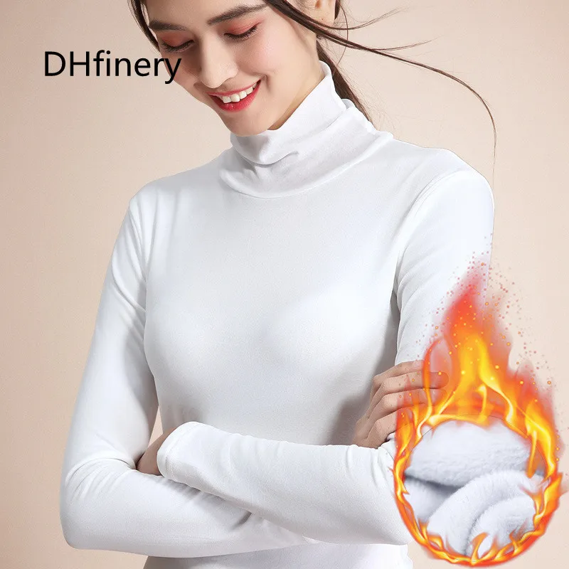 

Женская бархатная футболка DHfinery, теплая белая Сетчатая футболка с длинным рукавом на осень и зиму, Топ для женщин размера плюс, s-4XL, sg23008-1