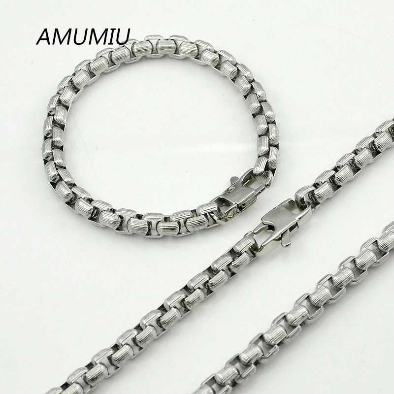 AMUMIU новый дизайн крутая Мужская круглая коробка ювелирный набор серебристый