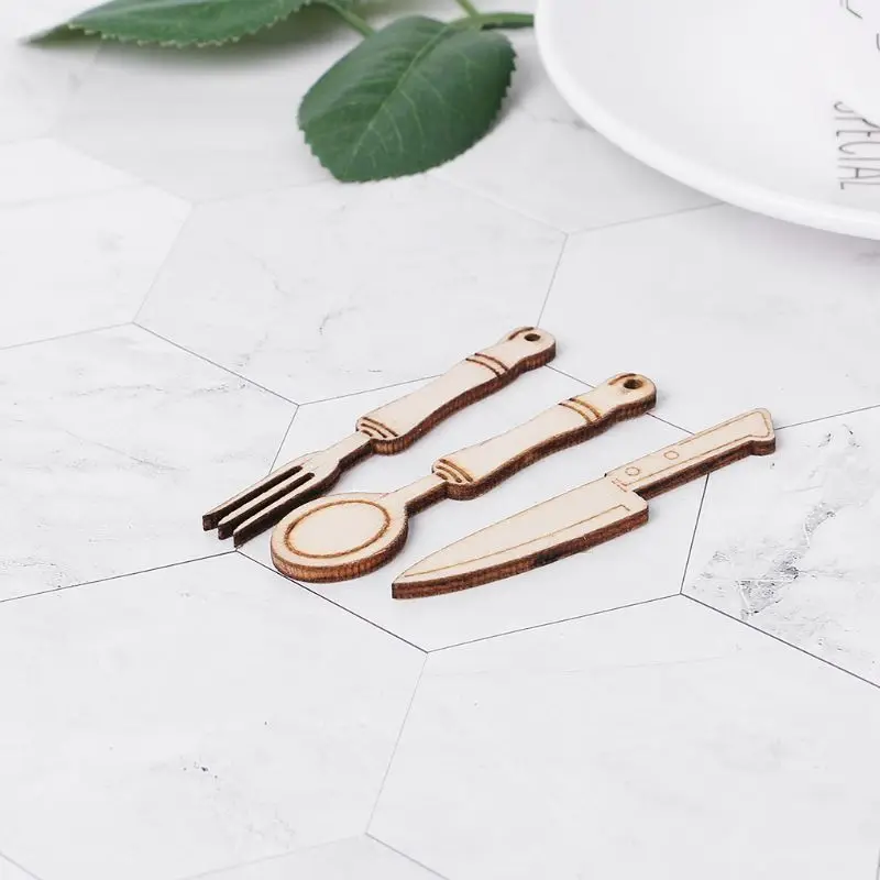 25 шт. лазерная резка Деревянная Посуда Украшение деревянная форма ремесло