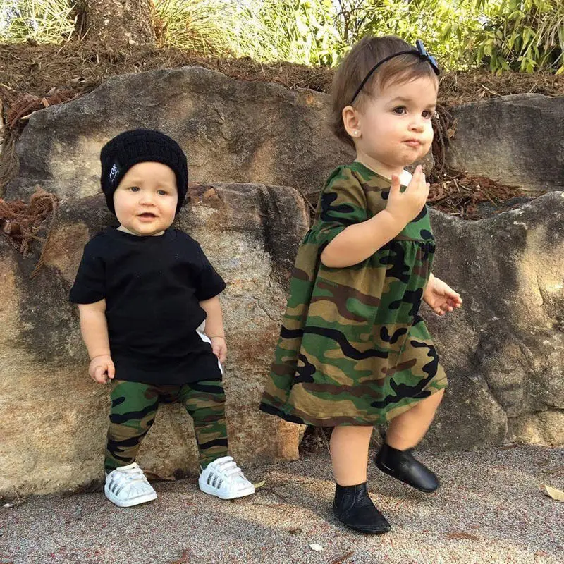 Summer Kids Baby Girls Dress Cute Army Green Camouflage Short Sleeve Loose Outfit Clothes Toddlers Soft Mini Vestidos | Детская одежда