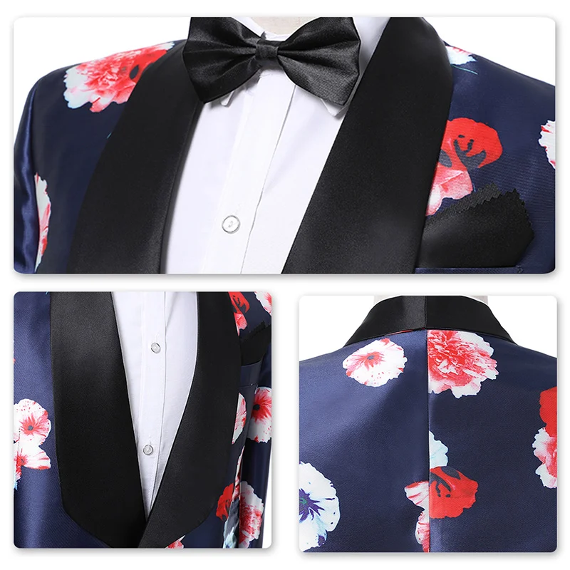 YUNCLOS высокое качество мужские костюмы с цветочным принтом комплект из 2 предметов