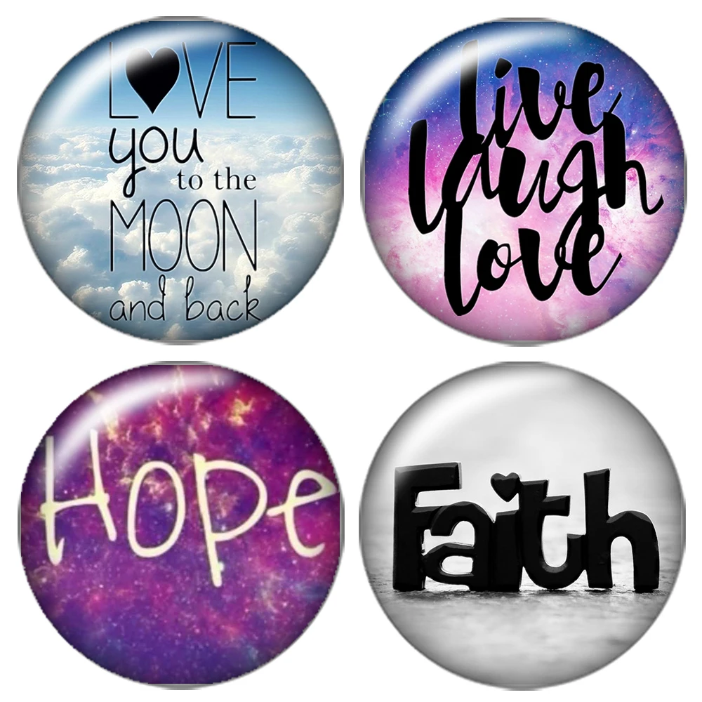 

Hope Faith Love words 10pcs mixed 12mm/16mm/18mm/25mm Round photo glass cabochon demo flat back Making findings ZB0424