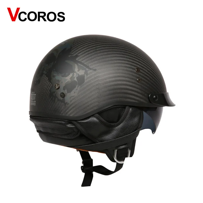 5 Бренд VCOROS, Ретро стиль, карбоновое волокно, с открытым лицом, мотоциклетный шлем, Ретро стиль, мотоциклетный шлем, круиз, КАСКО, мото скутер, мужской шлем в горошек - Цвет: 5