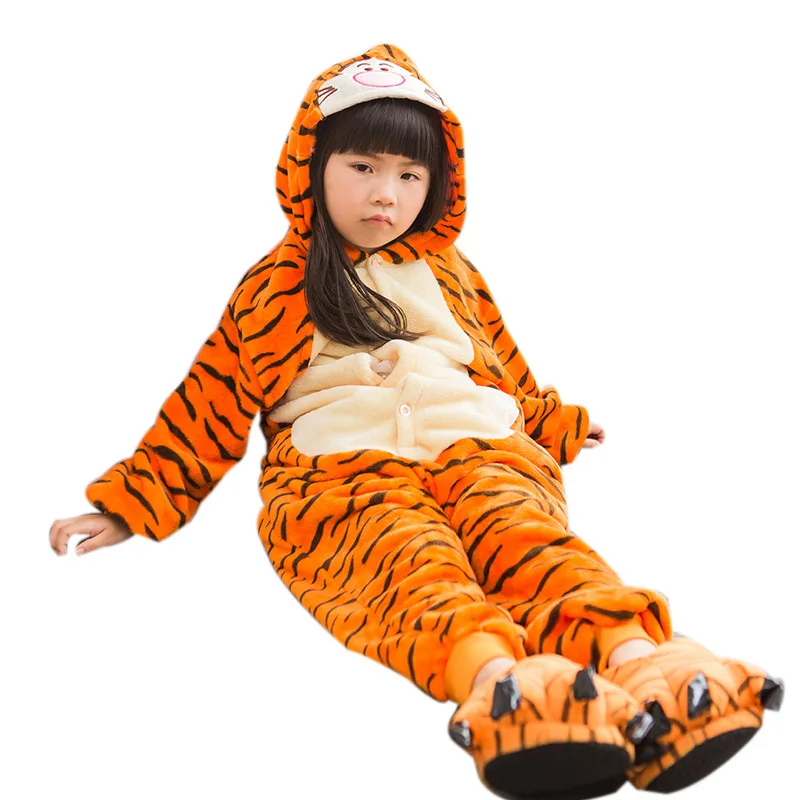 Holiday Kigurumi flannel Tigger Pajamas Cosplay Costume Children Unisex Kids Cartoon Onesie Animal Pyjama Home Pijama Halloween |