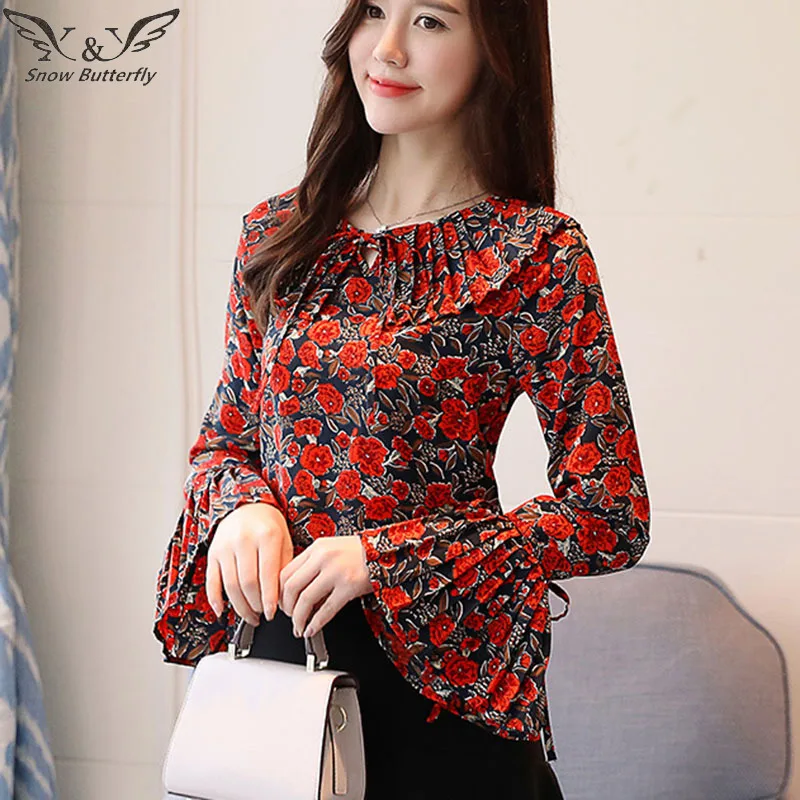 Women Clothes 2019 Chiffon Top Fashionable Female Long Sleeve Shirt Stylish Korean Fashion Woman Floral Blouse Women's 546 |