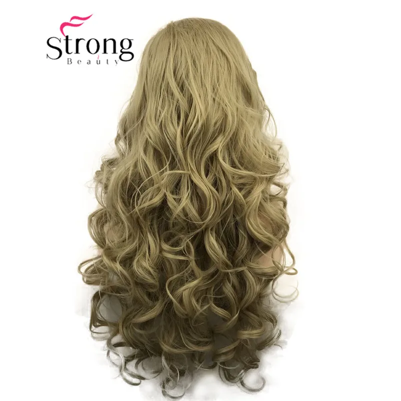 StrongBeauty парики на кружеве для женщин коричневый микс Glueless длинные волнистые синтетические термостойкие волосы парик выбор цвета - Цвет: 24 Ash Blonde