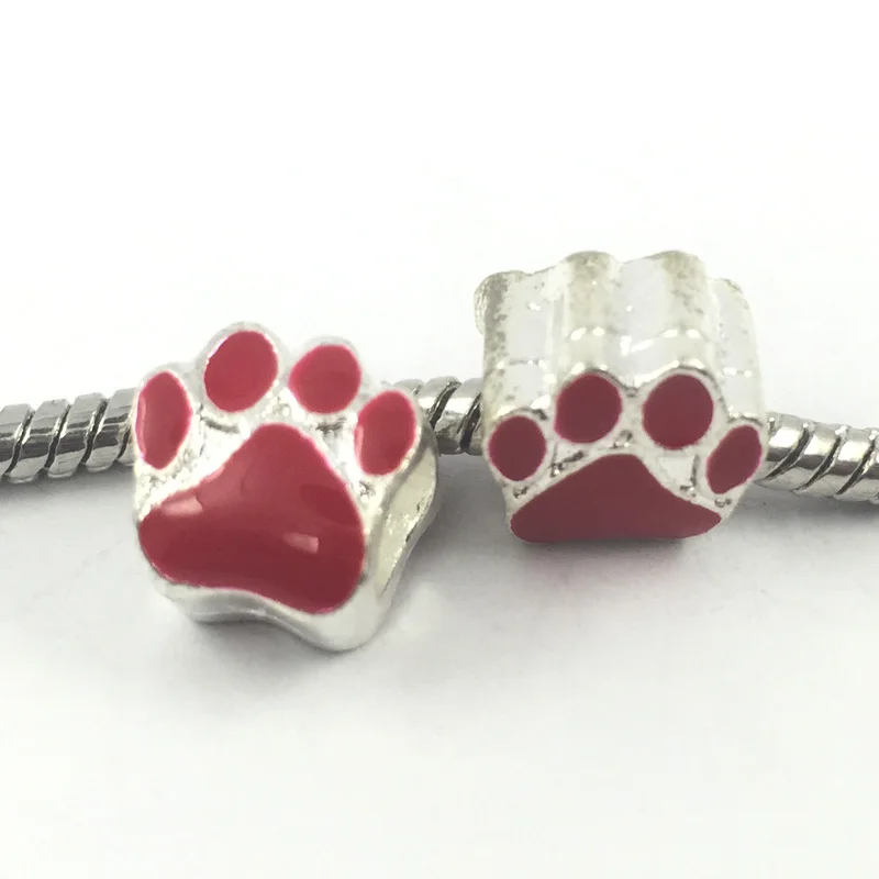 5 шт./лот посеребренные бусины с большими отверстиями в виде собачьих следов