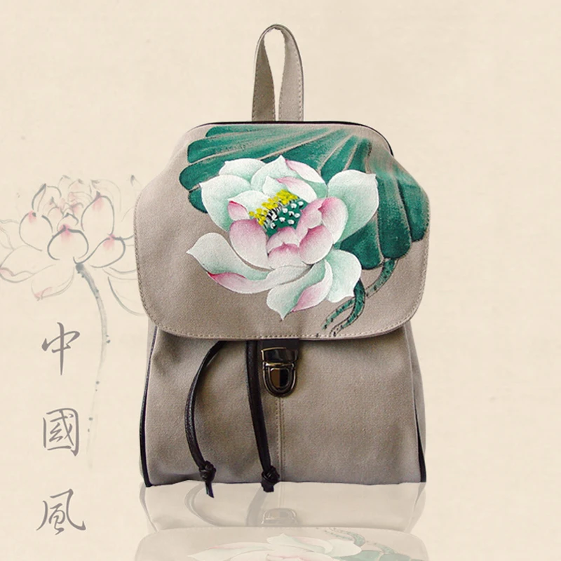 2019 для женщин Китай Национальный стиль тканевый женский рюкзак хаки черные цветы