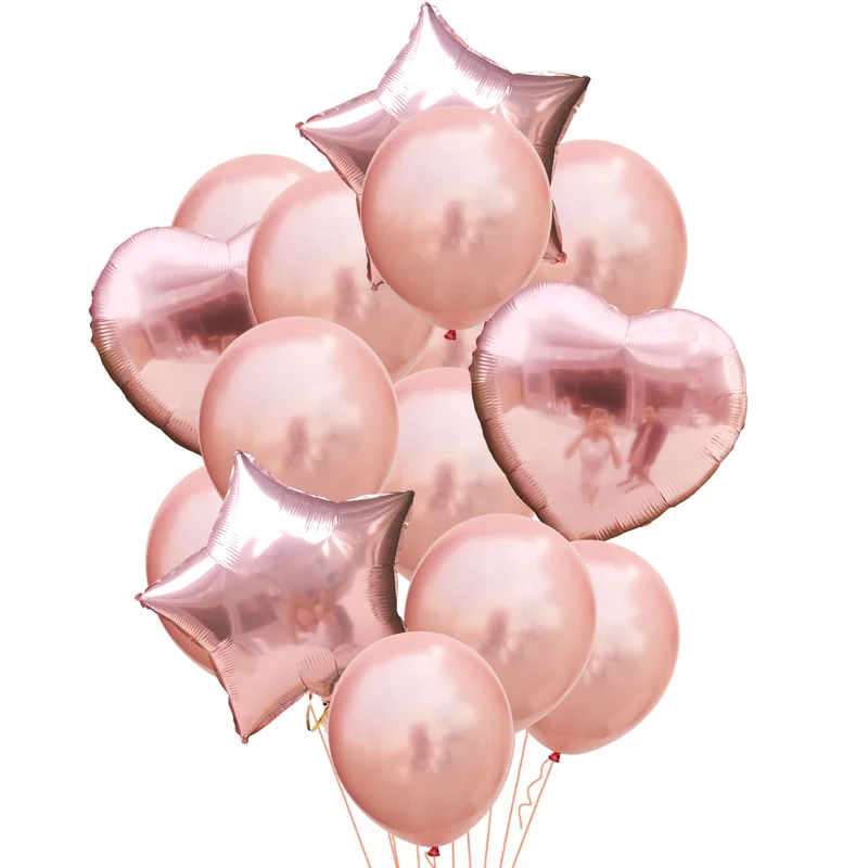 

14pcs Rose Gold Clear Confetti Latex Balloons Set Star Heart Shape Foil Balloon Birthday Party Decoration Kids Baby Shower Favor