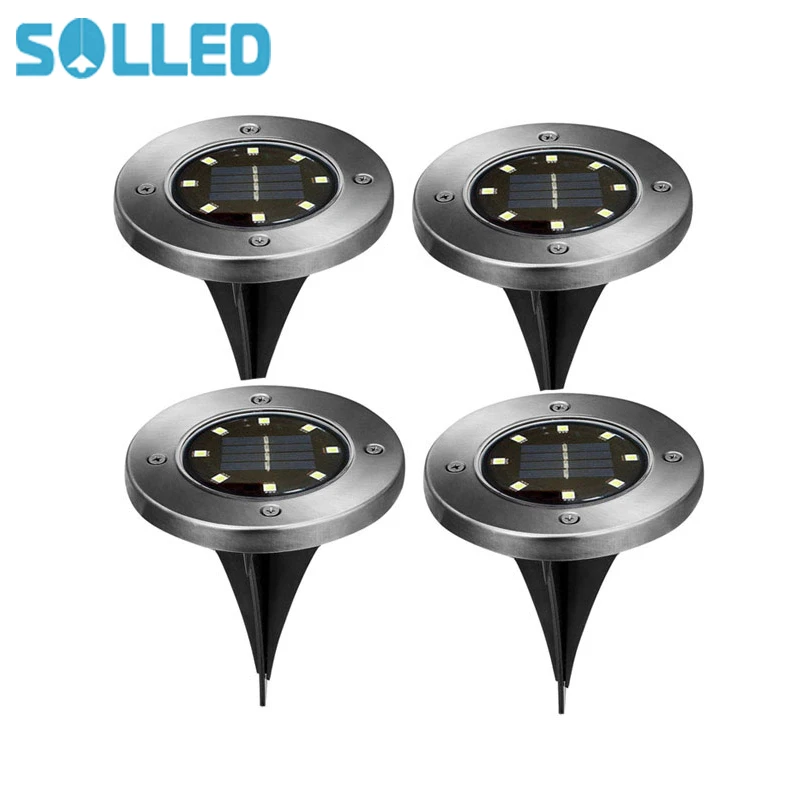 

SOLLED 1/4 шт. 8 светодиодов подземный светильник на солнечных батареях светильник на булавке для газона уличный теплый белый свет из нержавеюще...